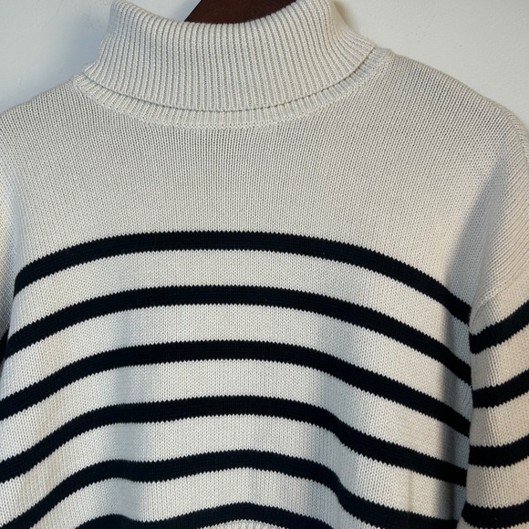 Gap Turtleneck Sweater Women Medium Petite Cream Navy Blue Striped Cotton Knit - Picture 5 of 5